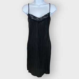 Vtg Y2K 90s Grunge Gothic Poof Slip Dress | Black Crinkle | USA | Fairy Grunge